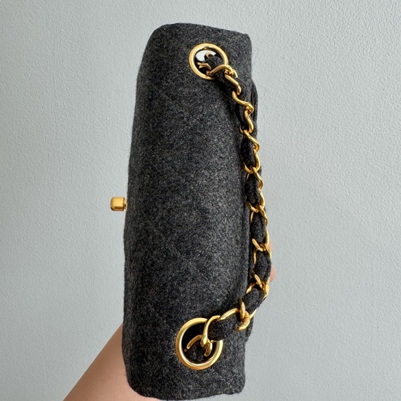 Chanel Vintage Grey Wool Mini Square Flap 24k Gold Plated Hardware - Picture 7 of 16